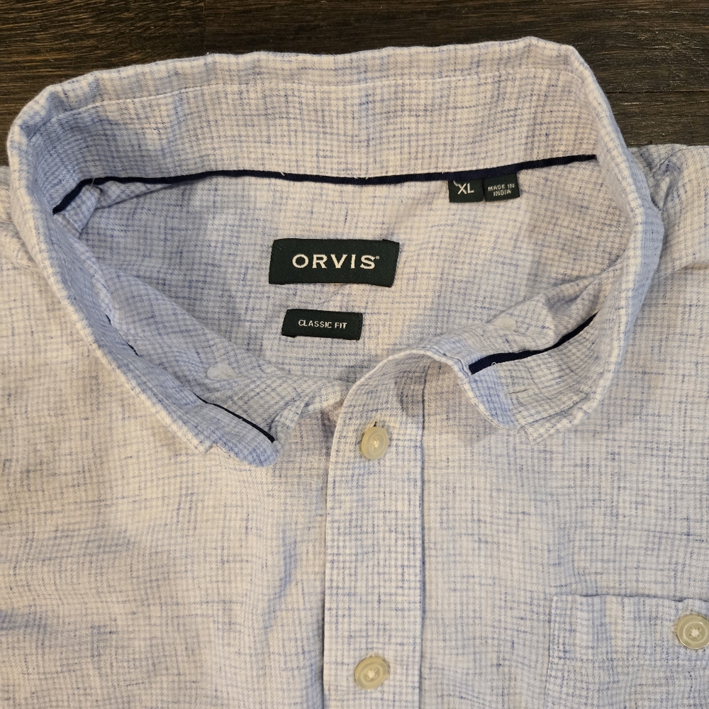 Orvis Light Blue Checkered Casual Button-Down Shirt